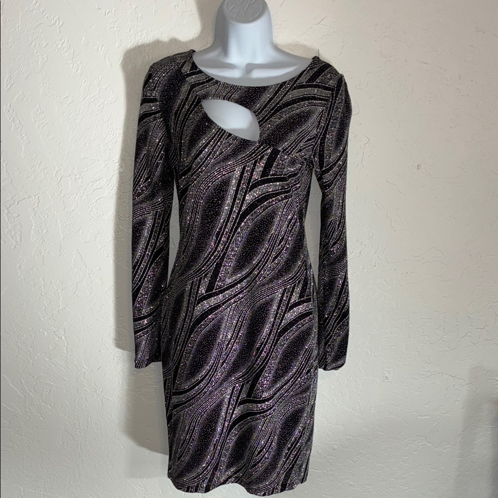 Snap Elegant Long Sleeve Black and Purple Dress